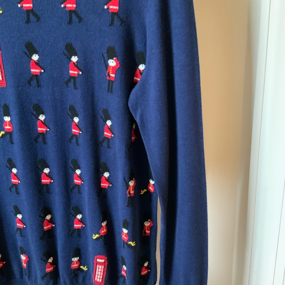 TALBOTS BRITISH ENGLISH THEMED NAVY RED SWEATER - Picture 5 of 8